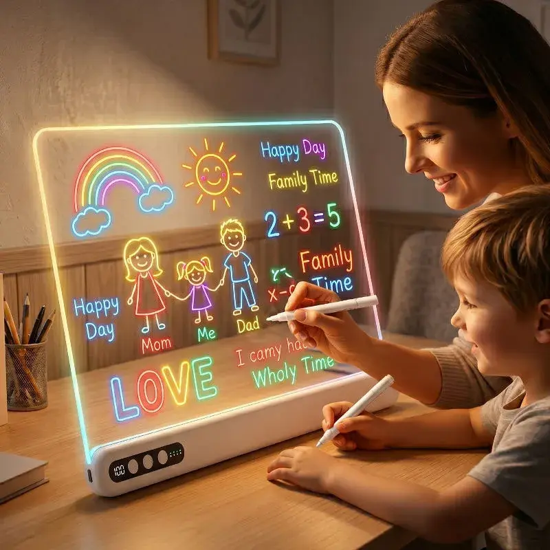 Quadro de Desenho LED para Crianças, Recarregável, com Luz Neon, Timer e Suporte Integrado, Bateria Digital - 1