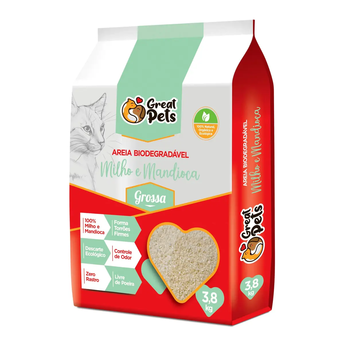 Great Pets Areia Higiênica Biodegradável Milho e Mandioca Grossa 3,8kg - 1