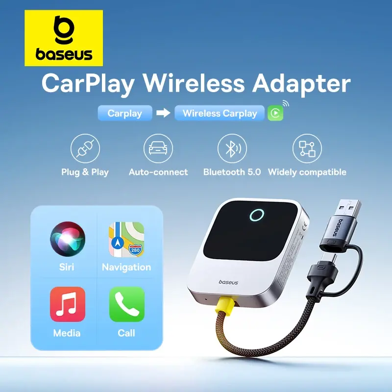 Baseus sem fio carplay com fio para adaptador carplay sem fio auto conectar sistemas inteligentes do carro plug & play bluetooth carplay inteligente