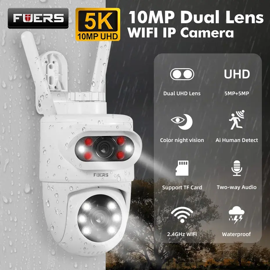 Fuers 5k 10mp câmera ip de lente dupla tuya segurança em casa inteligente rastreamento automático alarme sem fio wifi cctv vigilância câmera ao ar livre - 1