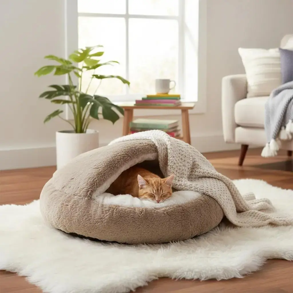 CAMINHA PET NUVEM COBERTA FECHADA CAMA PLUSH DONUT IGLU M 50CM (CARAMELO) | MATERIAL ANTIALERGICO, PODE SER LAVADO NA MAQUINA, NÃO SOLTA PELOS