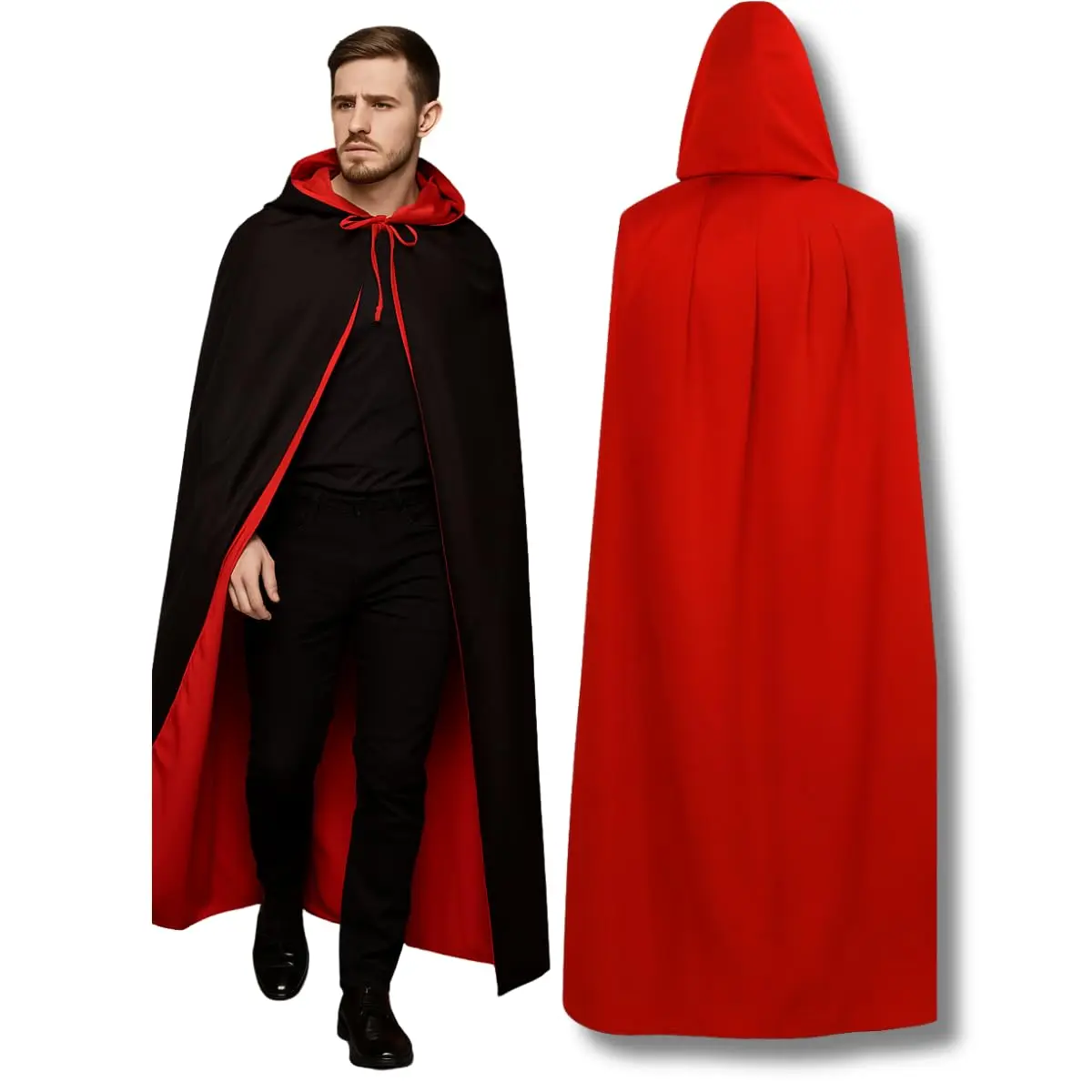 Capa Dupla Face Vampiro Bruxa Fantasia Halloween Festas Luxo Adulto Masculino Feminino