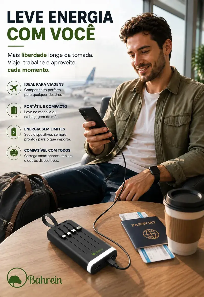 Carregador Portátil 20000mAh Bahrein Power Bank Universal Power Bank Carga Rápida Com Display Bahrein Compatível Com Todos Celulares Iphone Android IOS apple xiaomi Samsung Motorola thumbnail 2