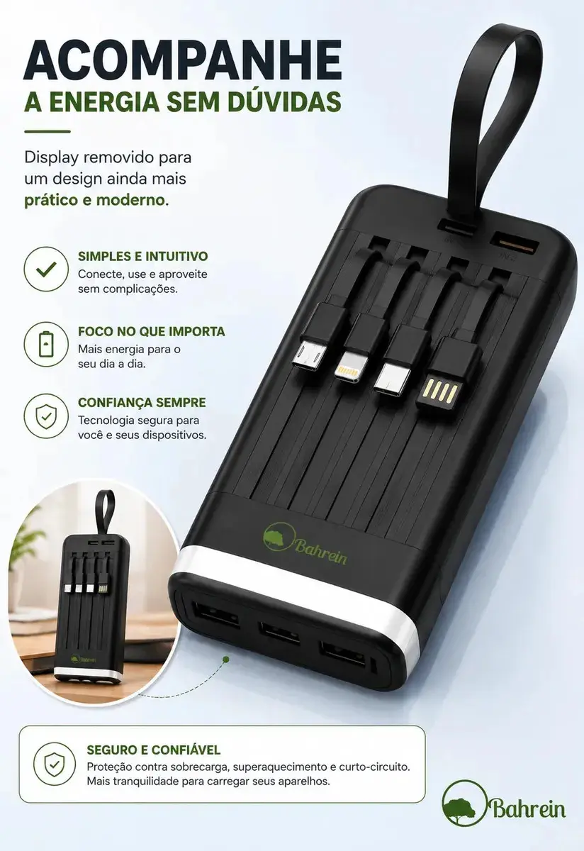 Carregador Portátil 20000mAh Bahrein Power Bank Universal Power Bank Carga Rápida Com Display Bahrein Compatível Com Todos Celulares Iphone Android IOS apple xiaomi Samsung Motorola thumbnail 4