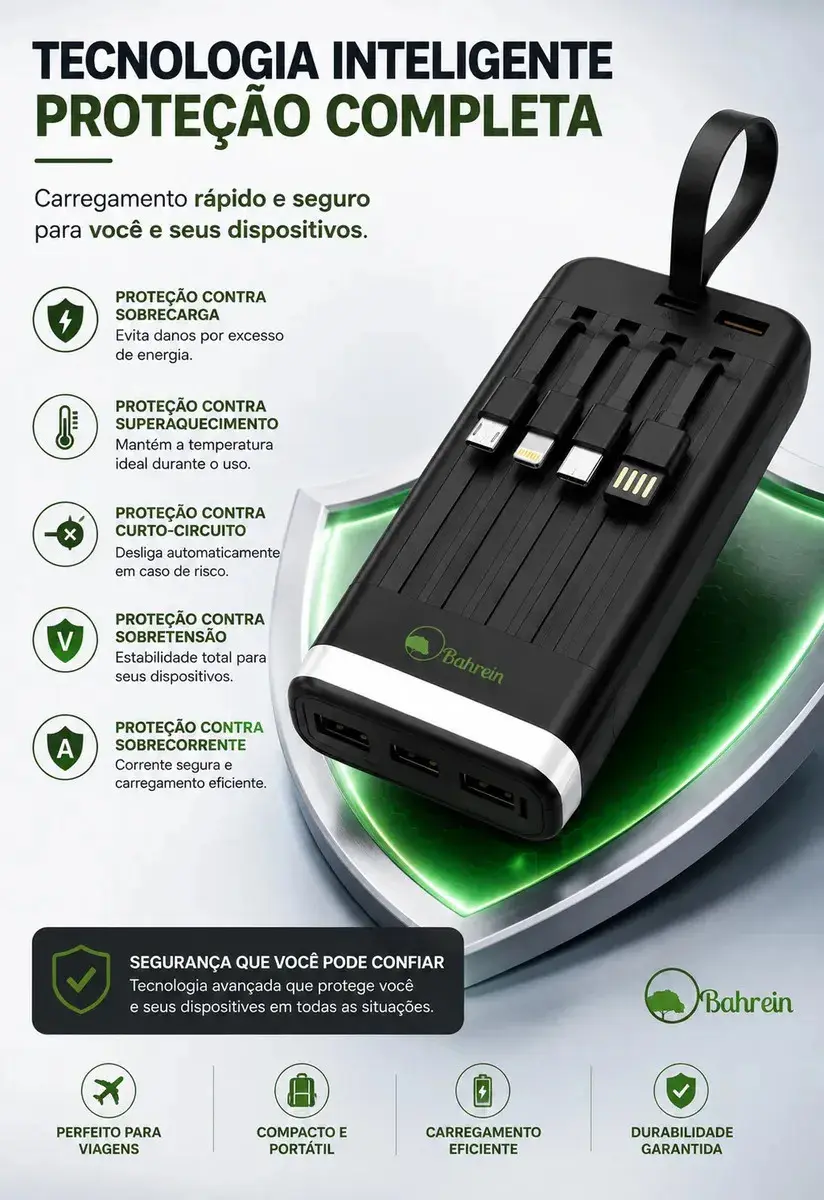 Carregador Portátil 20000mAh Bahrein Power Bank Universal Power Bank Carga Rápida Com Display Bahrein Compatível Com Todos Celulares Iphone Android IOS apple xiaomi Samsung Motorola thumbnail 6