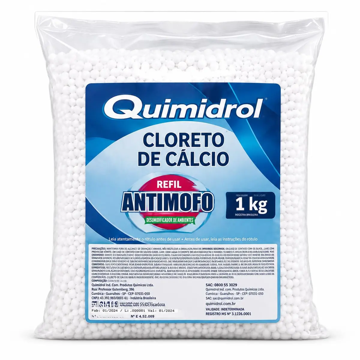 Cloreto de Cálcio Antimofo em Bolinhas 1kg Refil | Evita e remove mofo em ambientes fechados - 1