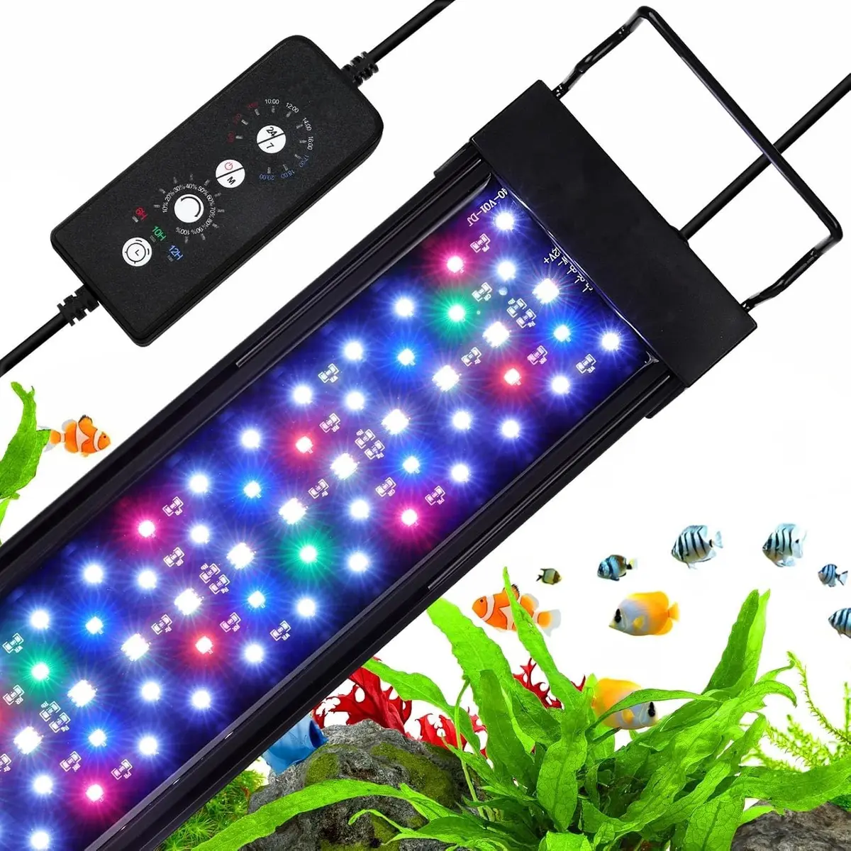 Luminaria Aquario 24/7 IP68 à Prova d’Água Suporte Extensível Timer/Brilho Ajustáveis, Função de Memória Liga de Alumínio para Aquários de Água Doce e Plantados de 24-32Polegadas (Preto, 18, Watts)