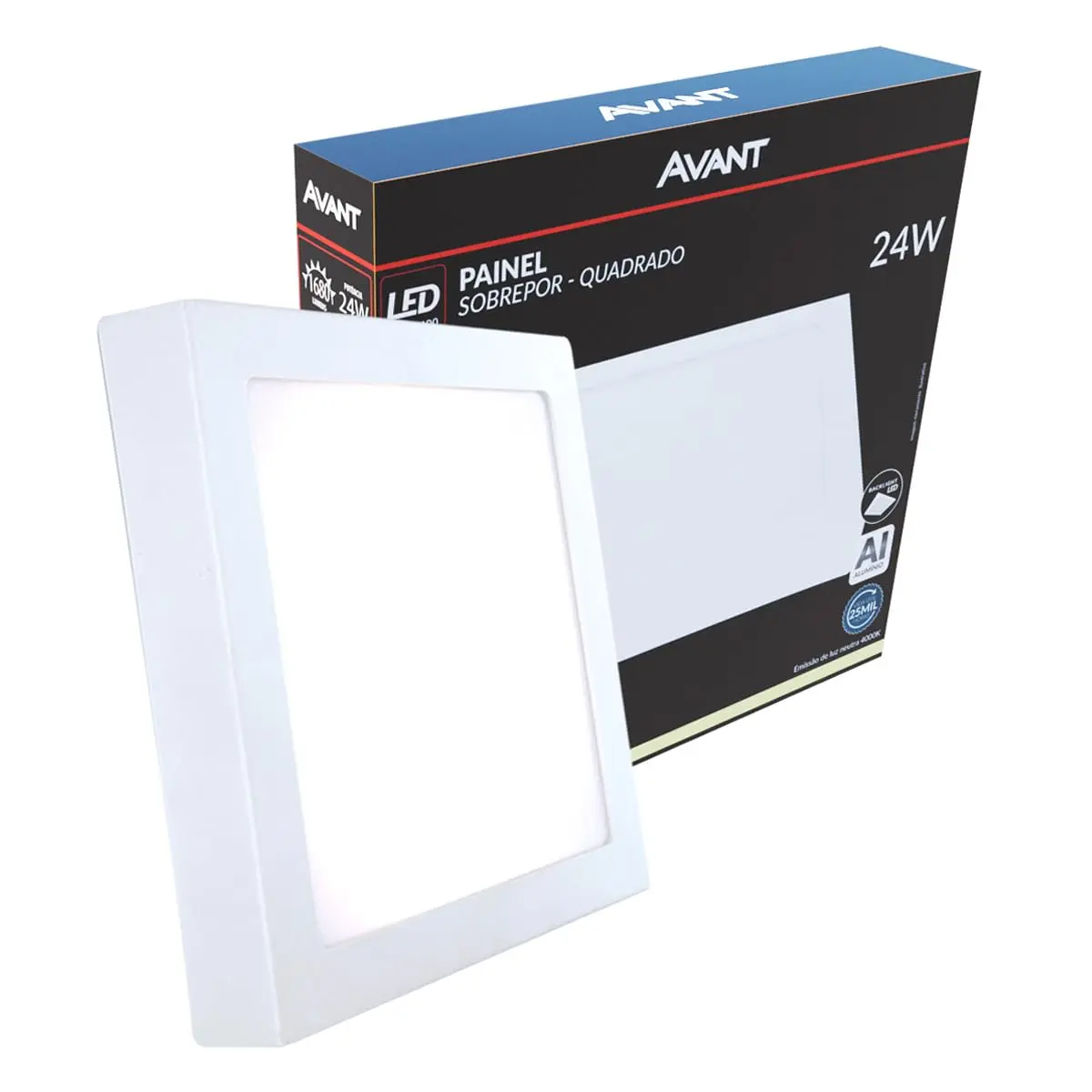 AVANT 768130872 Painel Led , Pop, Sobrepor Quadrado 30. Ne4000 K, 24 W, Bivolt Nh1680, Luz Neutra