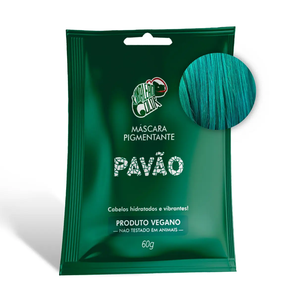 Kamaleão Color – Máscara Pigmentante Semi-Permanente - Cores Vibrantes e Hidratação Intensa – Low Poo, Vegano, Cruelty Free – Sachê 60g - Pavão - 1
