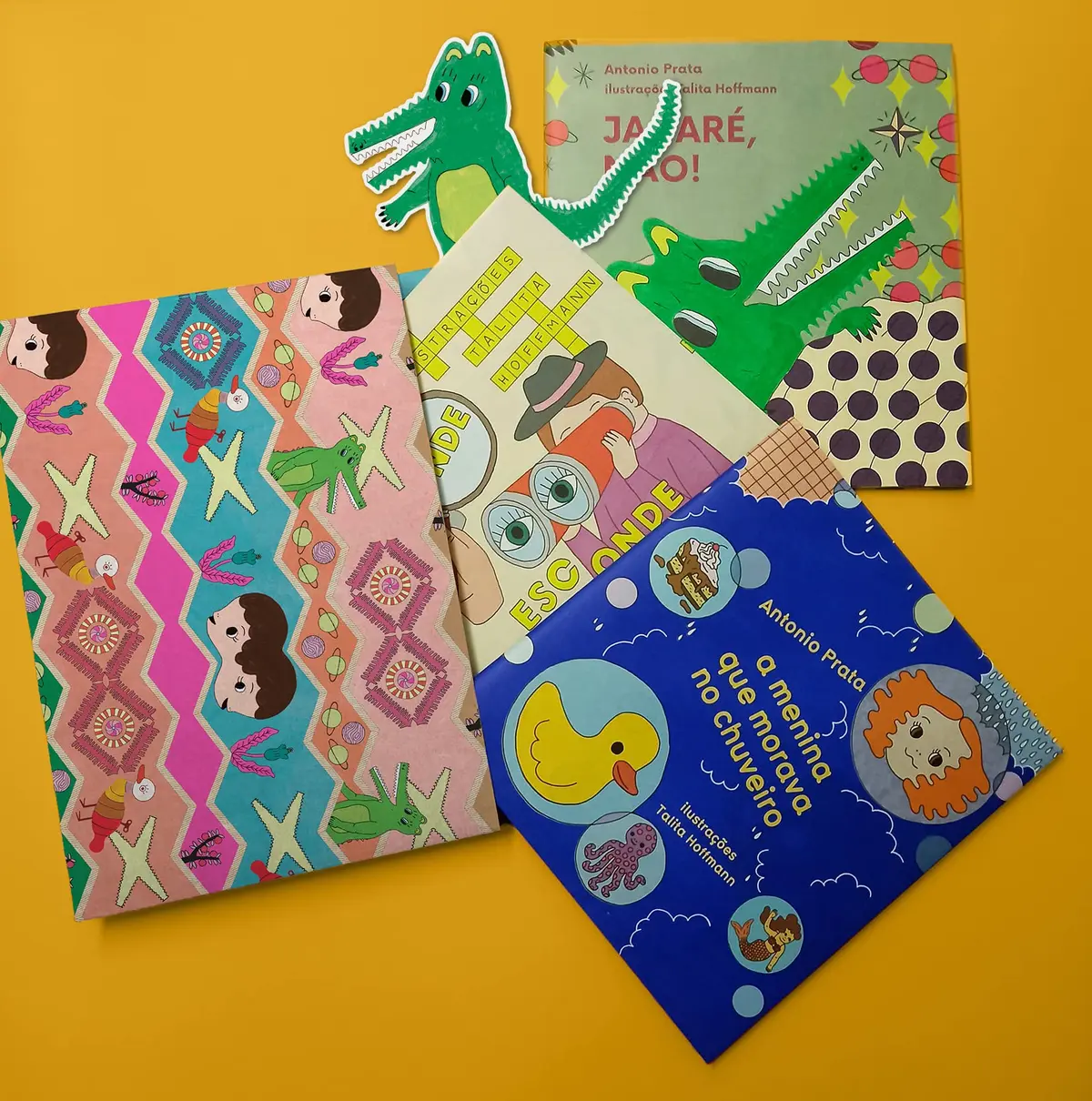 Kit Diversão em dose tripla – 3 livros de Antonio Prata & Talita Hoffmann (ilustrações)radora): Jacaré, não!, A menina que morava no chuveiro e Esconde, esconde