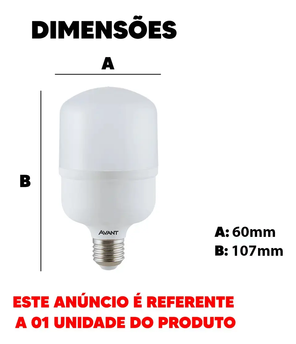 Kit 5 Lâmpadas Bulbo Alta Potência 20w 6500k Atacado Avant Luz Branco-frio thumbnail 4