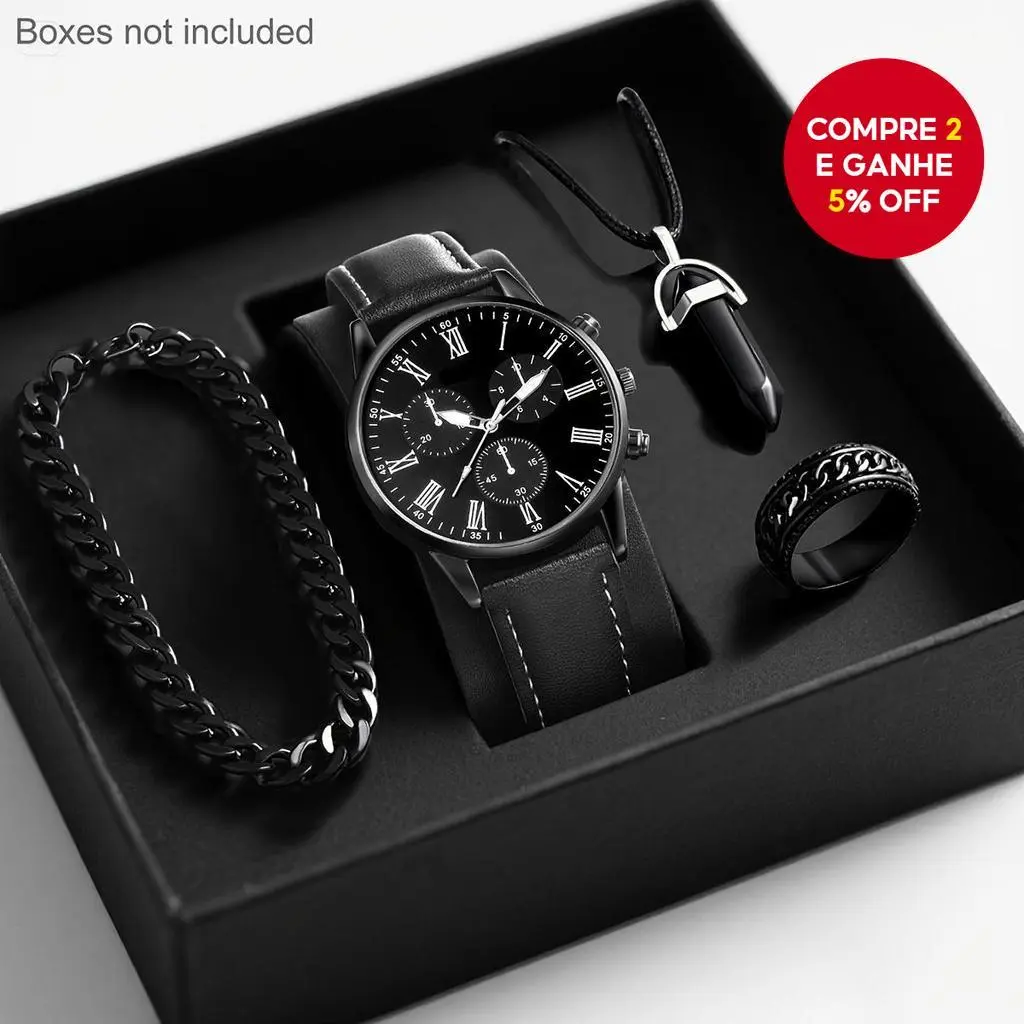 Moda Pulseira De Couro Masculino Relógios De Quartzo Conjunto Homem Relógio De Pulso Casual Com Pulseiras (Sem Caixa) 4 - 1