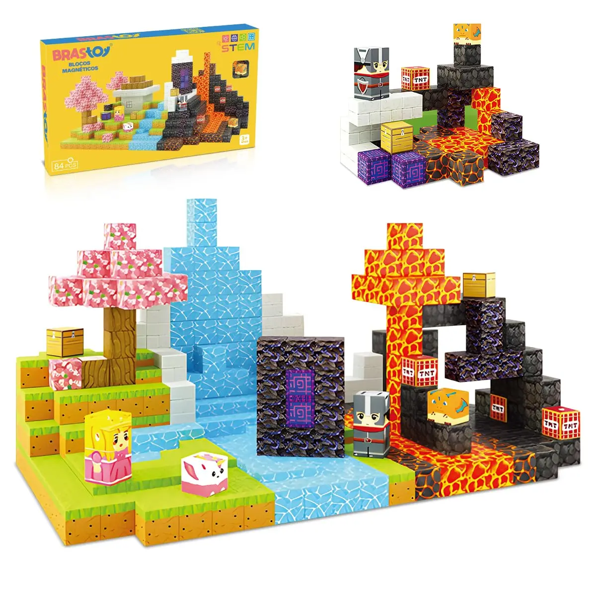 Blocos de Construção Magnéticos STEM Brinquedos Infantil 3D Cubos Montar 2.5cm (84 Peças Blocos Magnéticos) - 1