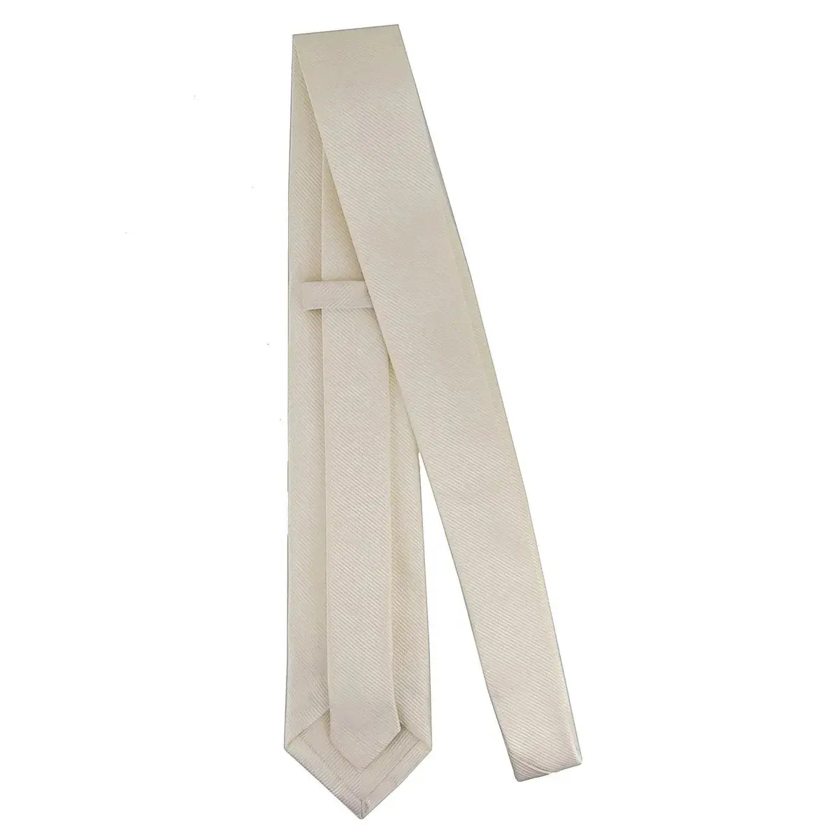 Gravata Tradicional Masculina Premium Casamento Padrinhos Congresso Seda Semi Slim Várias Cores Off White thumbnail 3