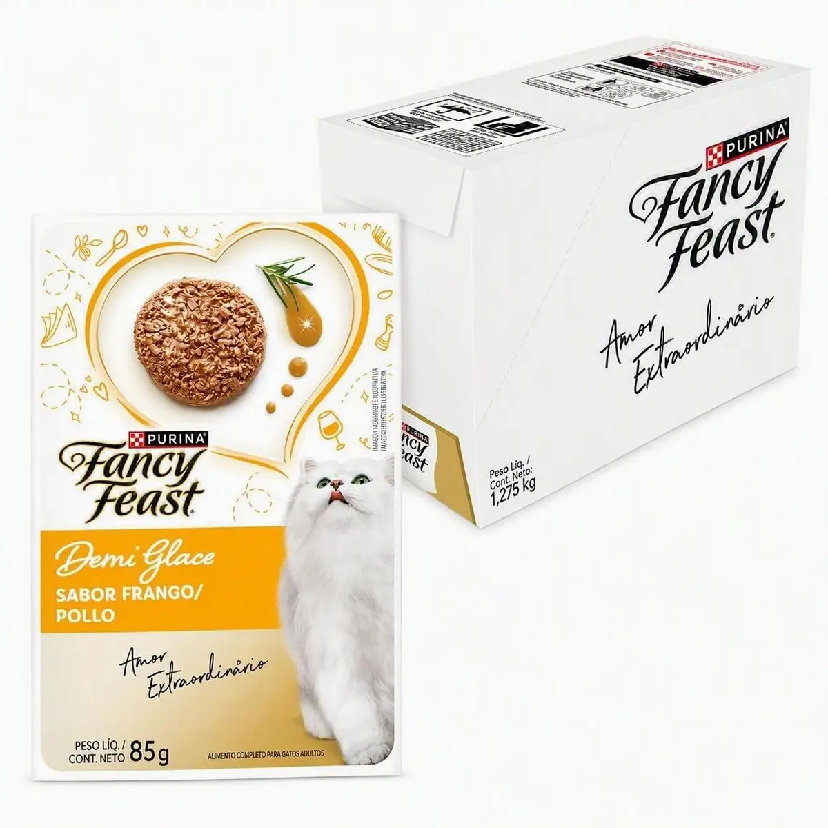 Pack Nestlé Purina Fancy Feast Ração Úmida Para Gatos Demi Glace Frango - Com 15 Sachês 85g - 1