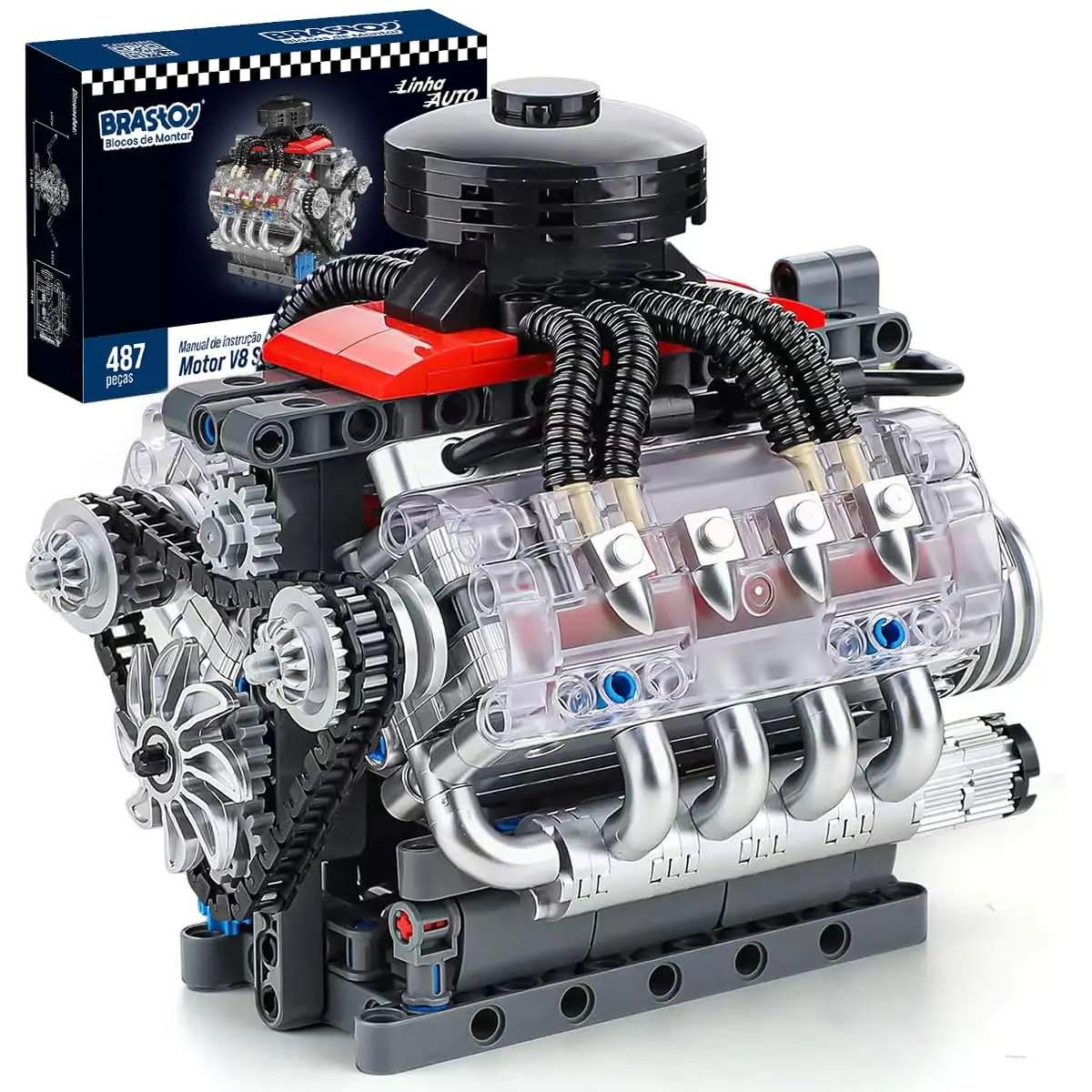 Blocos de Montar Construção de Motor V8 Modelo Brinquedos (487 Peças)