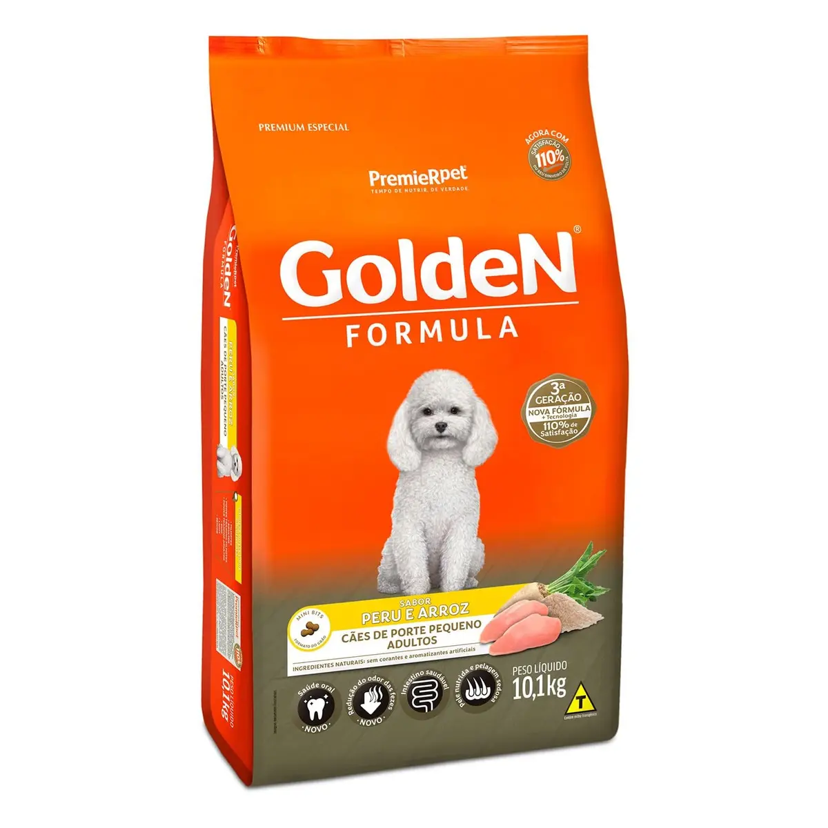 Ração para Cães Adultos de Pequeno Porte Premier Pet Golden, 10,1kg | Fórmula, Sabor Peru e Arroz