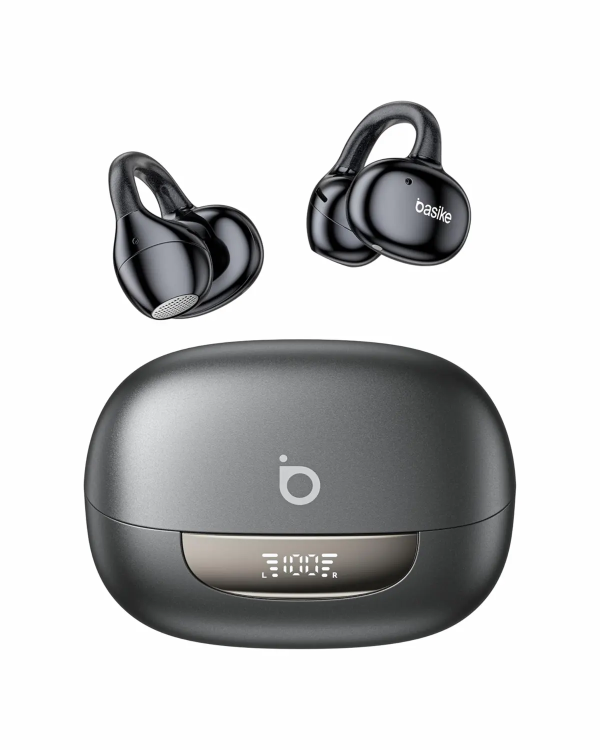 Basike Fone de Ouvido Bluetooth Esportivo para Corrida, Clip-On Open-Ear | Som de Alta Fidelidade, Chamadas Claras, Toque Inteligente, Bateria 40H, Display LED, BT 6.0 para Android e iOS