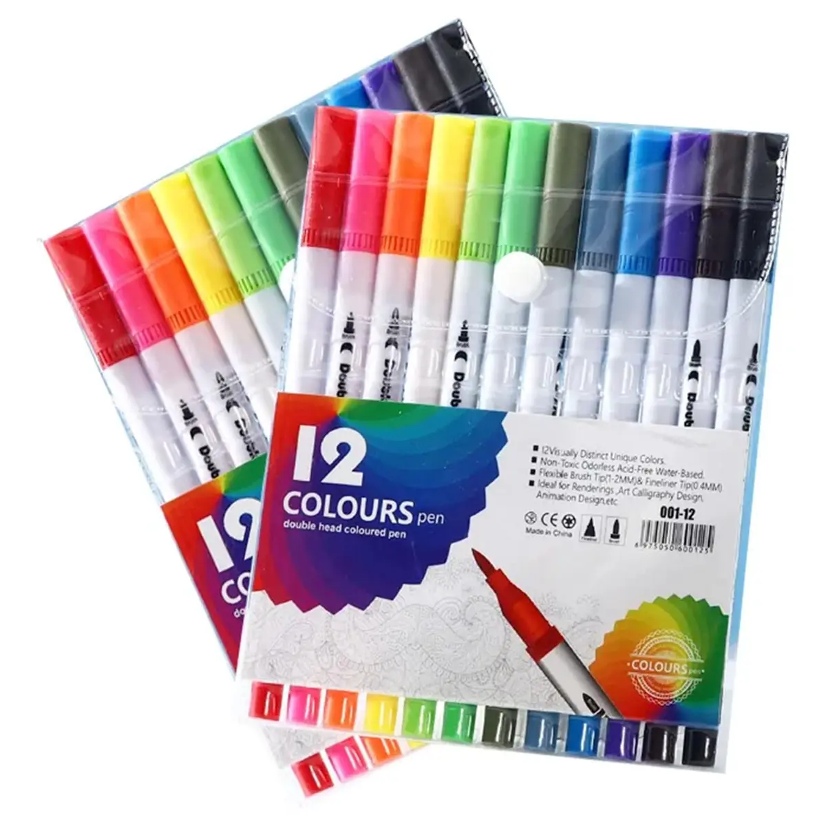 Canetas de Ponta Dupla para Lettering e Desenho Brush Pen e Ponta Fina 2 em 1 Cores Vibrantes para Caligrafia Criativa Artistas Estudantes e Adultos (12 Cor Branco)