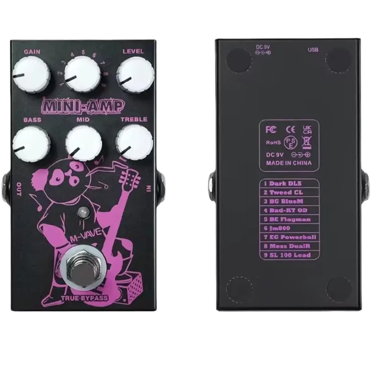 VEDO M-VAVE Pedal de efeitos MINI-AMP com simulação de pré-amplificador, 9 efeitos de amplificadores clássicos, equalizador de 3 bandas e true bypass. - 1