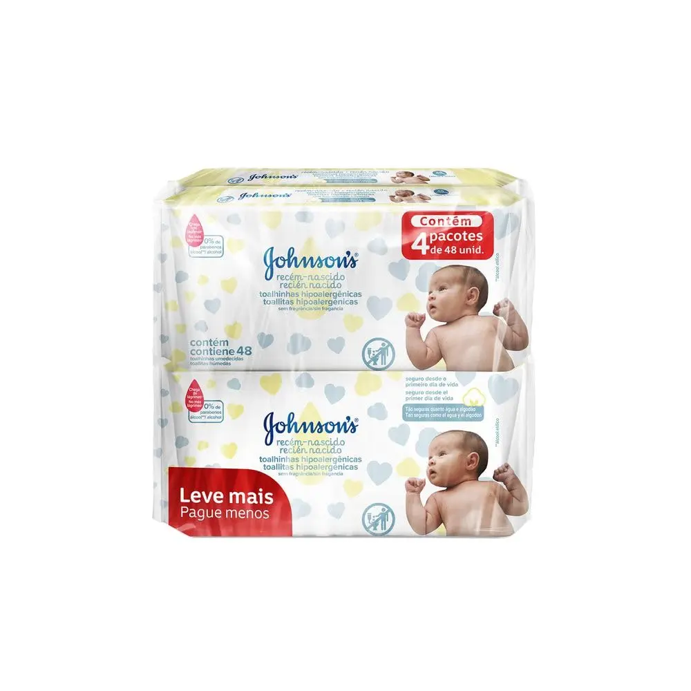 Lenços Umedecidos Johnson's Baby Recém-Nascido, 192 Unidades | Hipoalergênicos, Calmante