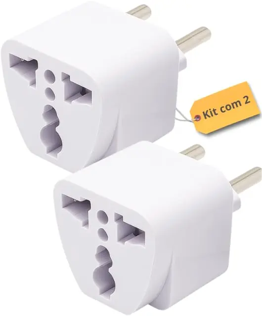 Kit com 2 Adaptadores de Tomada Padrão Europa UK para Brasil 10A 250V | Bivolt Universal Automático Ideal para Viagens Suporta Compatível com Eletroportáteis e Carregadores Material Resistente