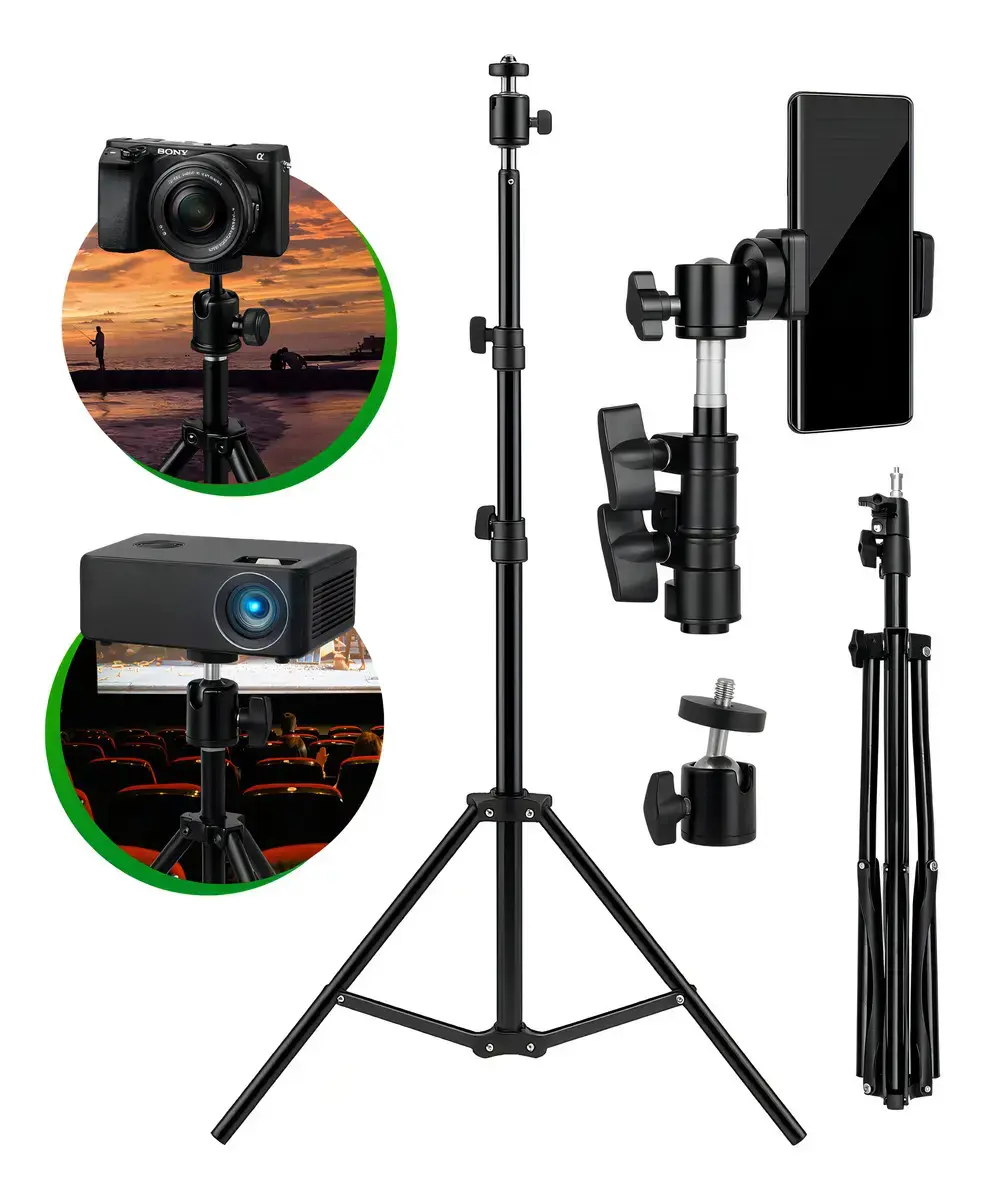 Tripé Profissional Para Celular E Câmera Pedestal 2,1m Suporte Horizontal E Vertical - 1