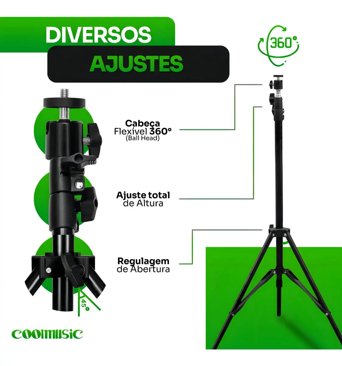 Tripé Profissional Para Celular E Câmera Pedestal 2,1m Suporte Horizontal E Vertical thumbnail 2