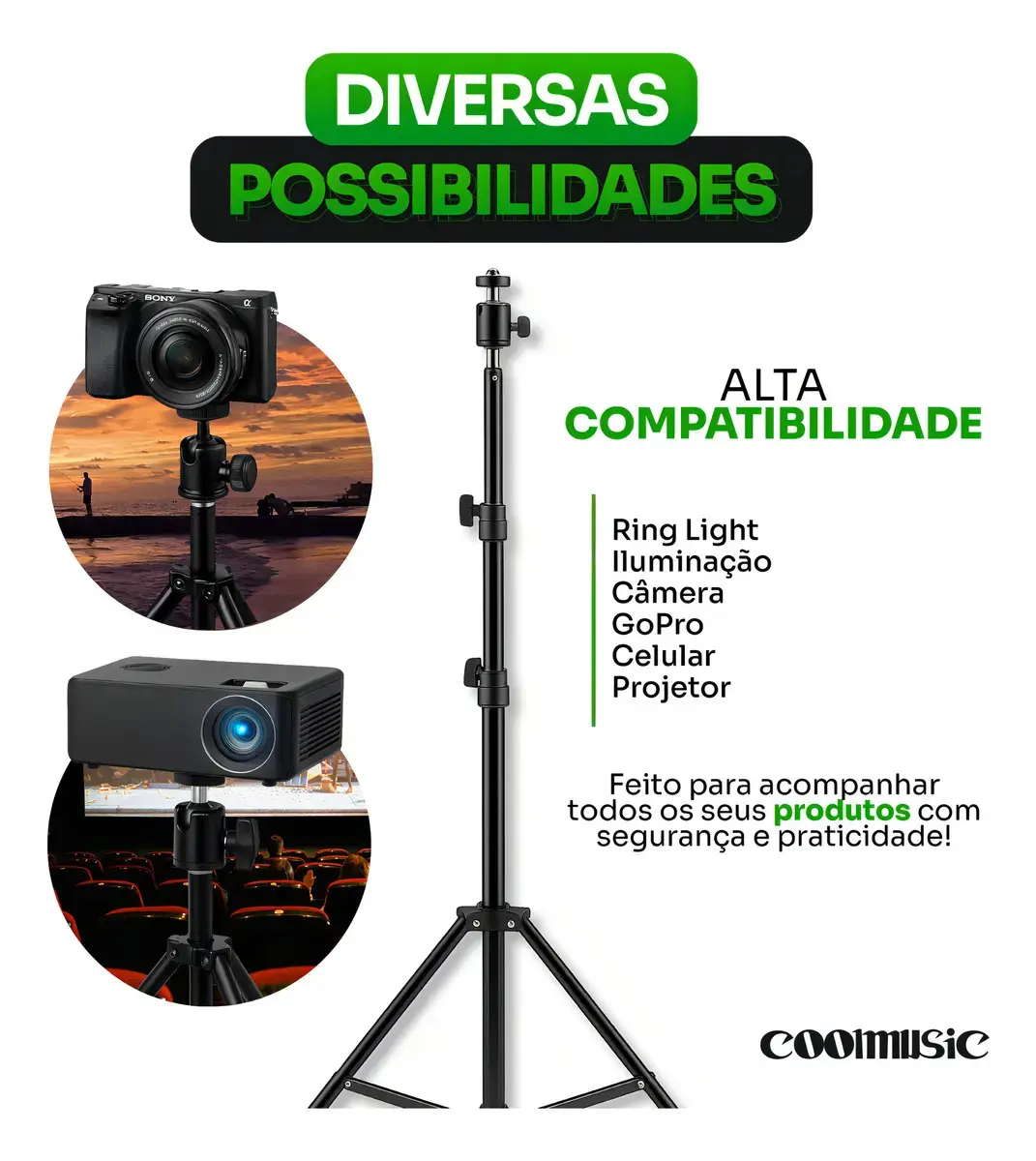 Tripé Profissional Para Celular E Câmera Pedestal 2,1m Suporte Horizontal E Vertical thumbnail 5
