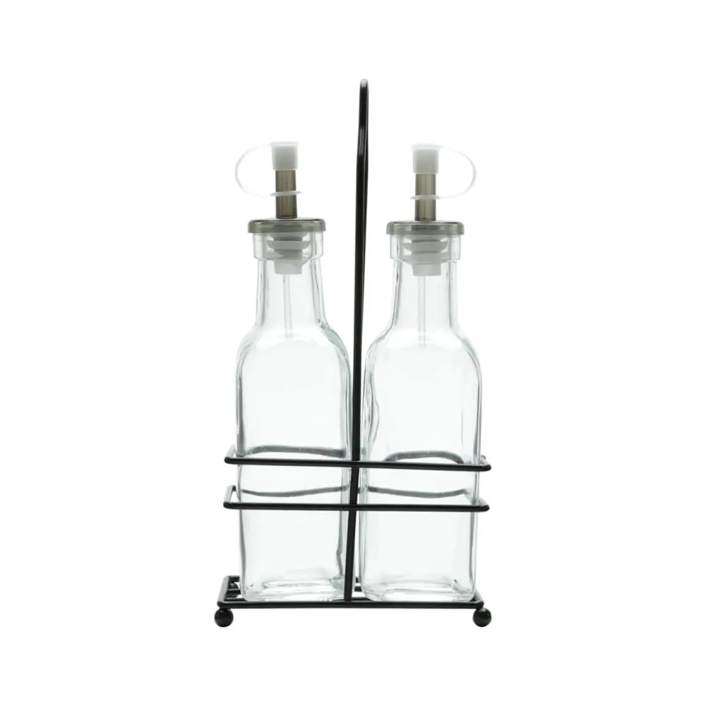 LYOR - Conjunto Galheteiro de Vidro com Suporte de Metal Preto 200ml