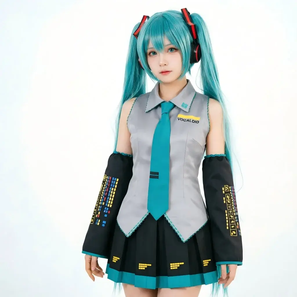 Roupas de Performance de Personagens de Anime, Roupas de Anime MIKU, Roupas de Cosplay, Saia JK, Conjunto Completo, Peruca e Acessórios para Halloween