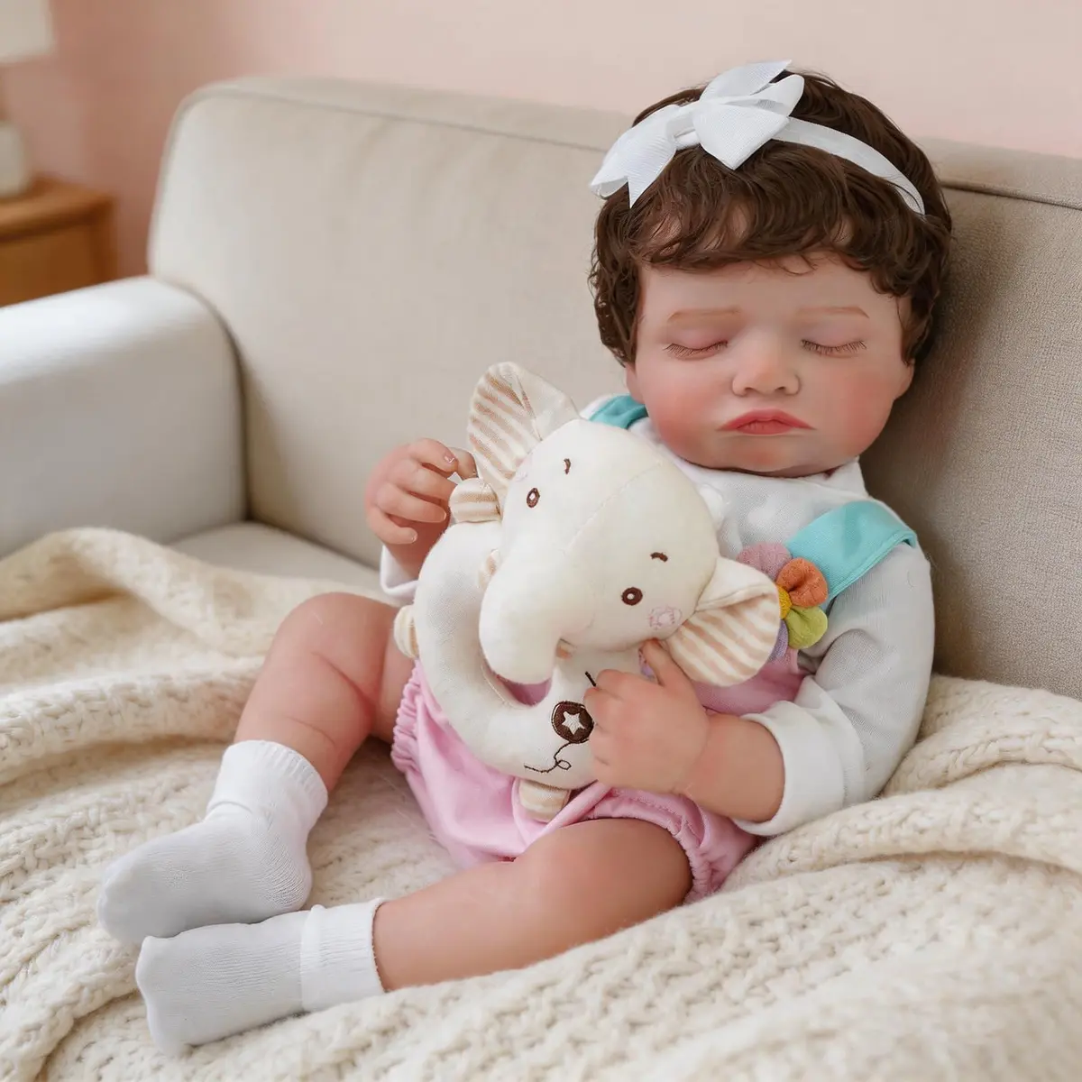 Bebê Reborn de Silicone Boneca Realista Menina 48cm Pode Tomar Banho (Rosa)