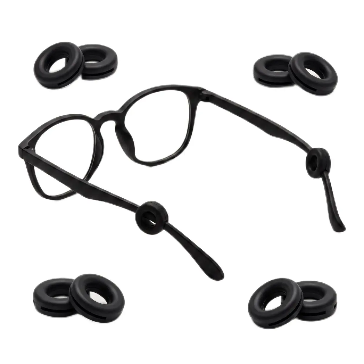Trava Óculos Antiderrapante de Silicone Kit 5 Pares Grau e Sol (Preto) | Silicone cirurgico elastico e discreto. Suporte para haste e gancho de orelha sem escorregar em esportes, treino e rotina.