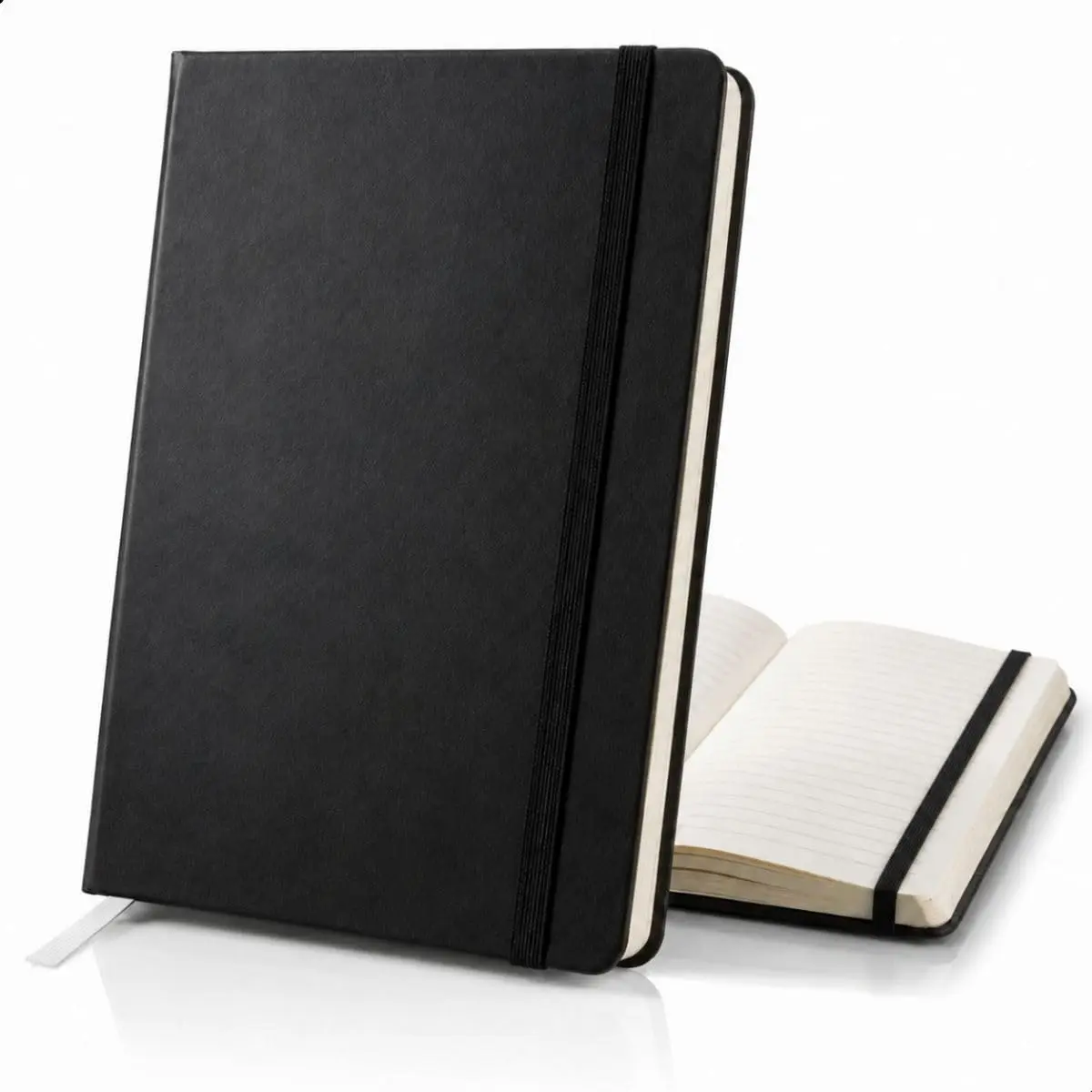 Caderno Com Pauta A5 Capa Dura Com Elástico 80 Folhas Premium 14x21 Preto | Capa Emborrachada Soft Touch,160 Páginas, Folhas de 80 g/m² com Marcador - 1
