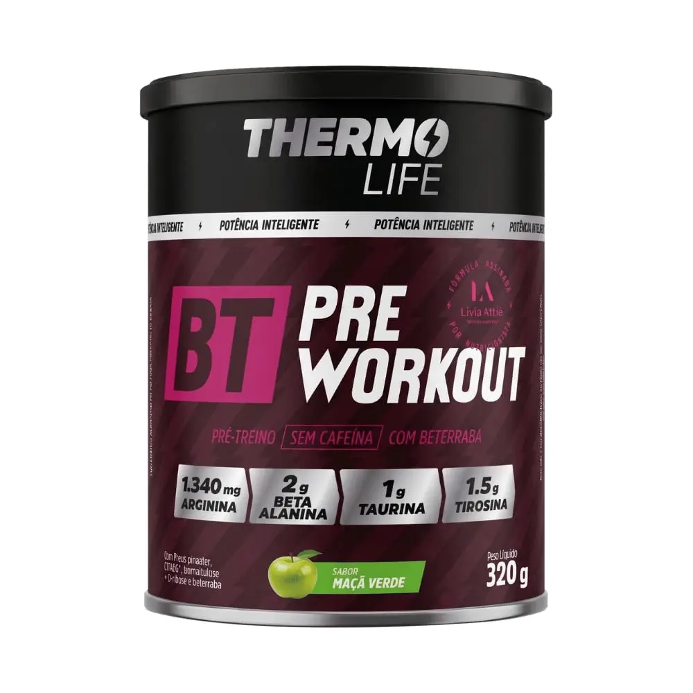 Pré Treino Sem Cafeína Com Beterraba BT Pre Workout Thermo Life 320g - Sabor Maçã Verde