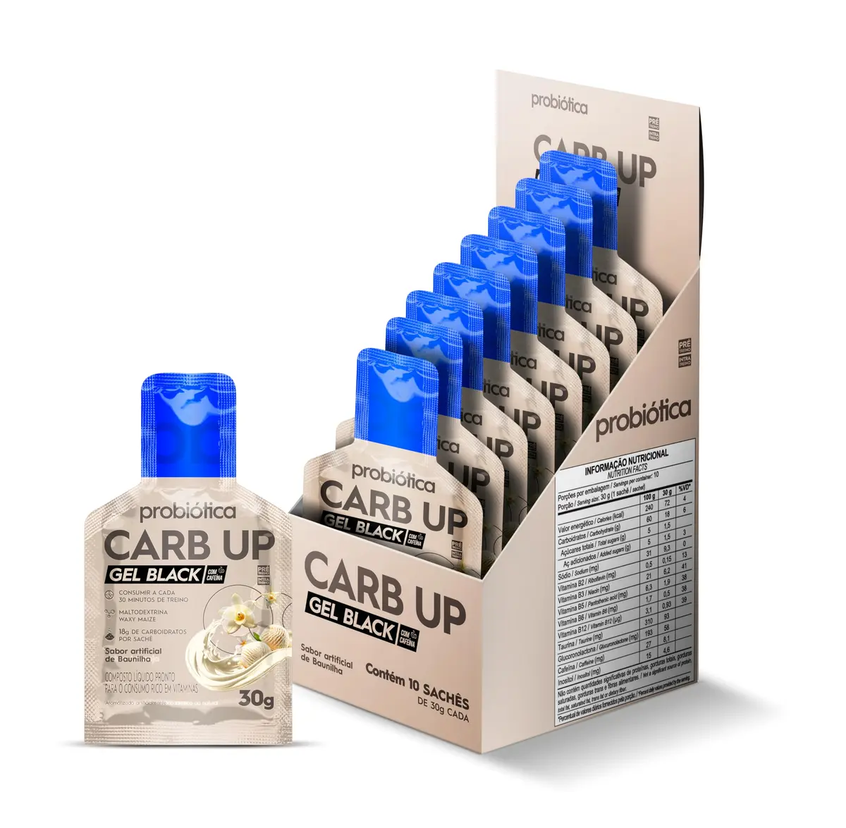 Carb Up Black Gel (300g) Caixa 10 unidades - Sabor Baunilha, Probiótica