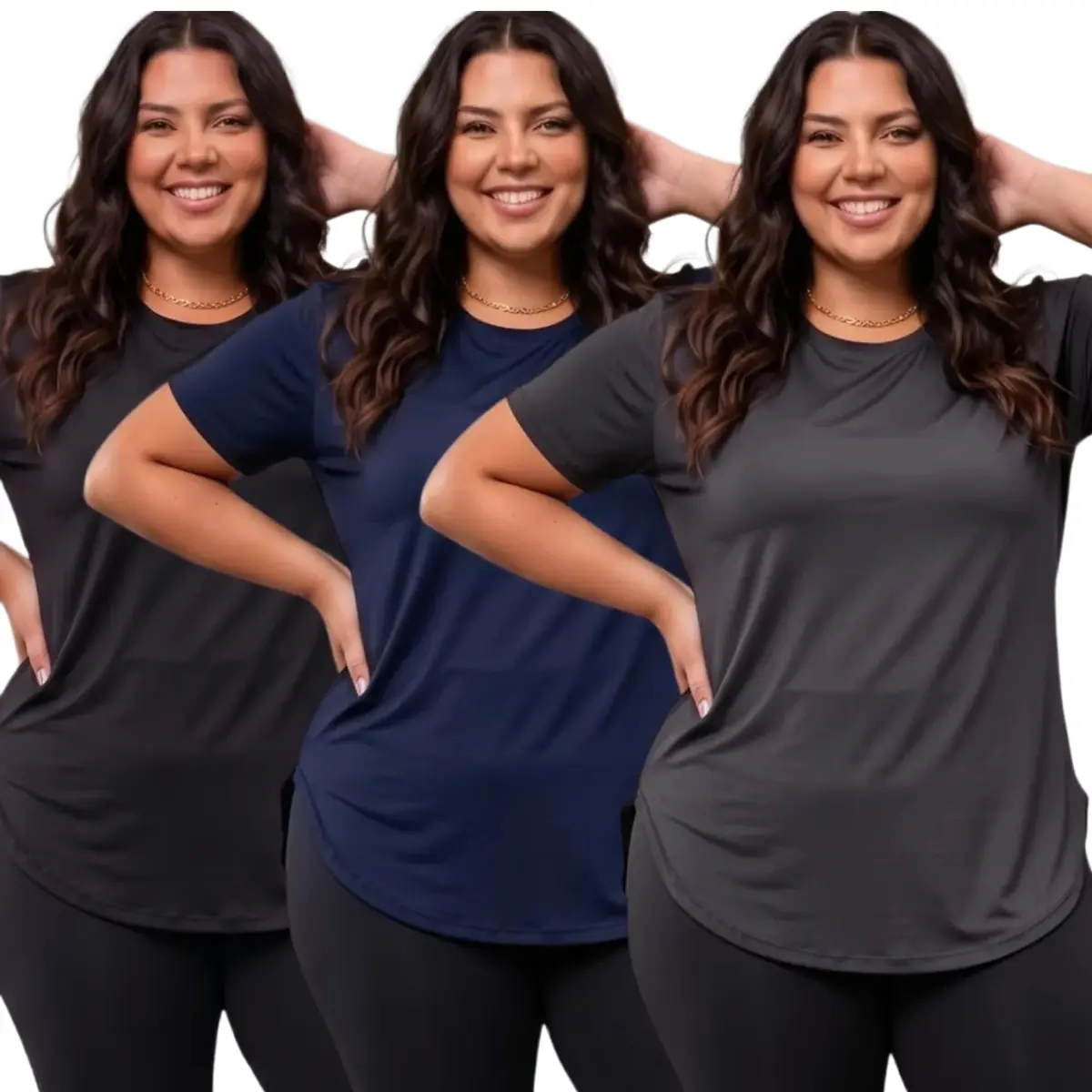Kit 3 Blusas Femininas Plus Size Soltinhas Cobre Bumbum Academia - 1