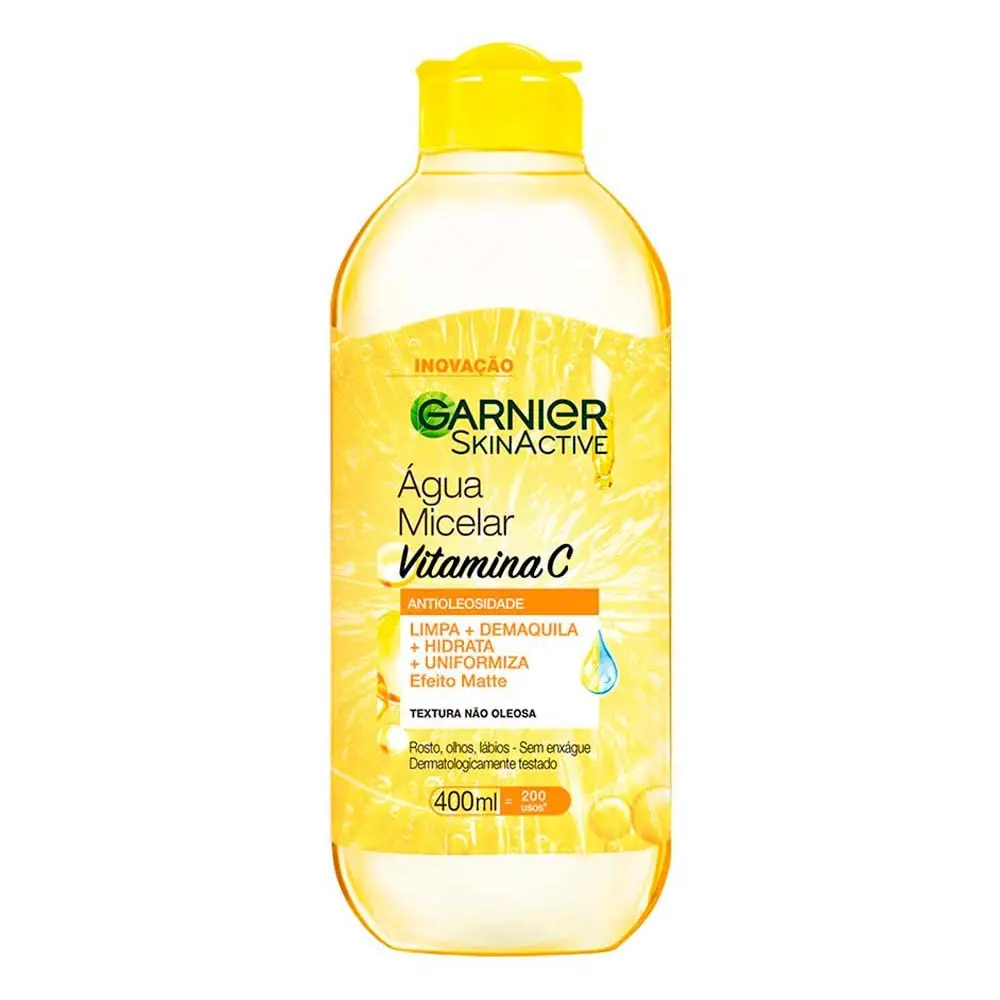 Água Micelar Garnier Uniform & Matte Antioleosidade Vitamina C 400ml | Loção de limpeza profunda que remove maquiagem e reduz imperfeições com efeito matte