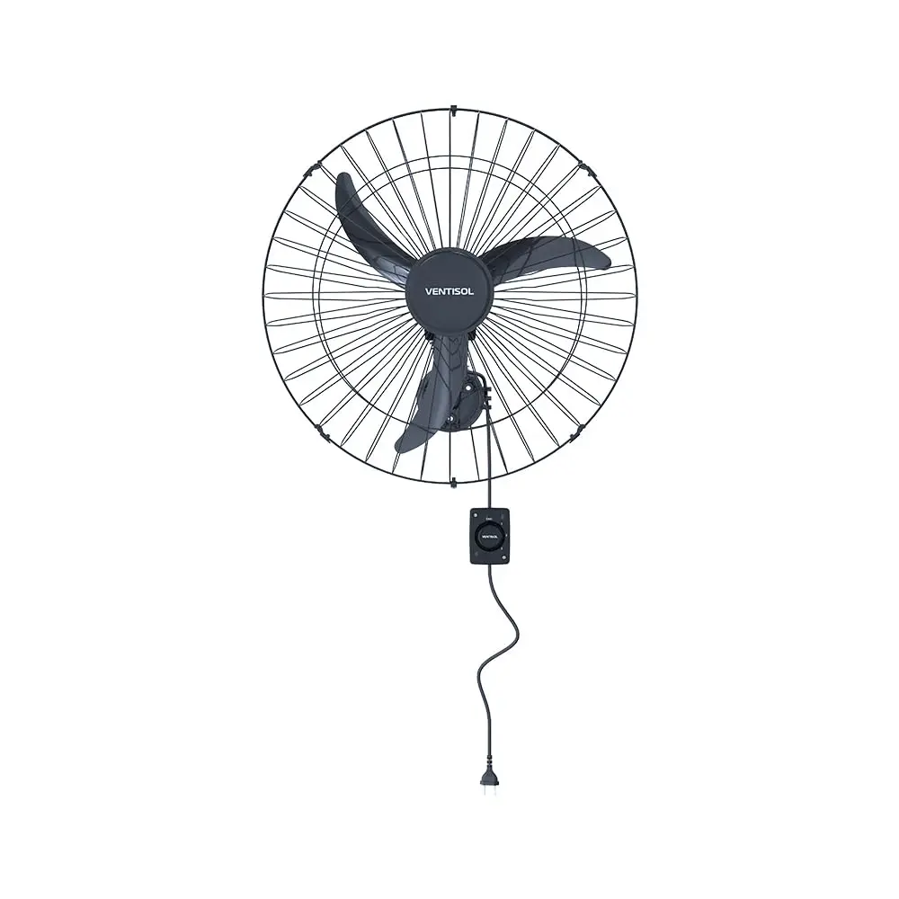 Ventisol Ventilador de Parede Oscilante, 3 Pás Premium, Preto, 60cm, 127V