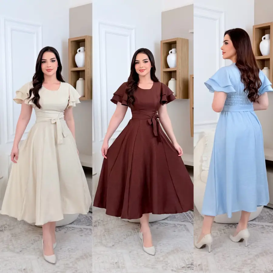 Vestido  feminino mídi luxo  Elegante feminino manga babado    moda Evangélica.