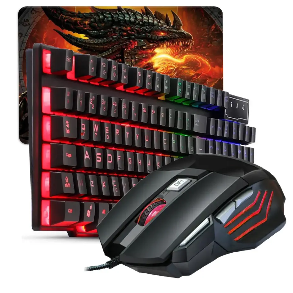 Kit Gamer Teclado Semi-mecânico + Mouse Gamer RGB Dpi + Mouse Pad Computador Notebook e Vídeogame