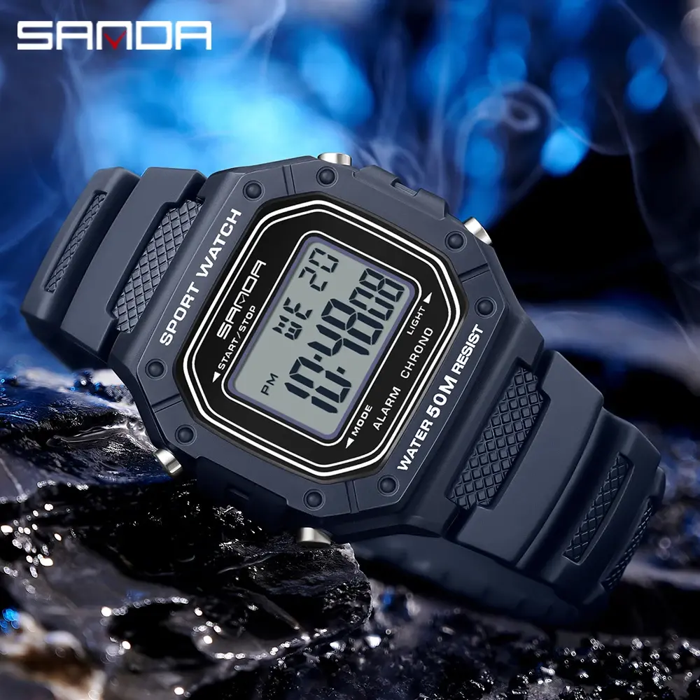 Sanda 2156 moda masculina relógio militar resistente à água esporte relógios exército grande dial led digital relógios de pulso cronômetros para o sexo masculino