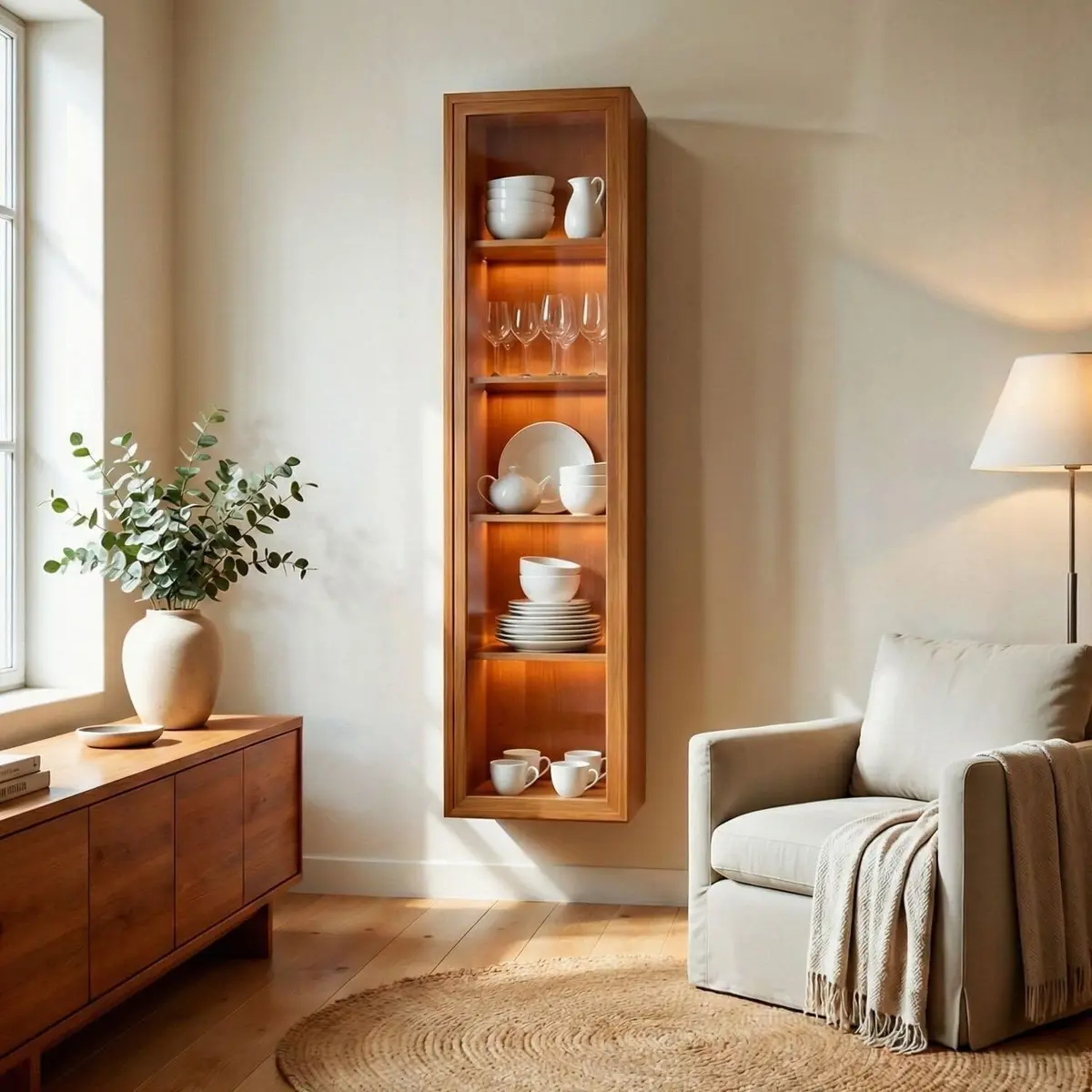 Cristaleira Suspensa com Led 100% Mdf Zeus Naturalle - 1