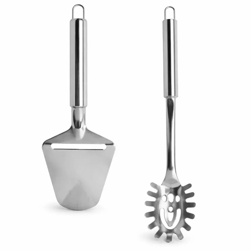 Kit Cozinha com Plaina Cortador de Queijo Inox e Colher para Espaguete 30cm Inox Profissional Casa Buritis