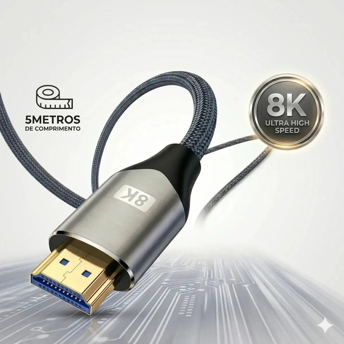 Cabo Hdmi 2.1 8k 120hz Ultrahd 5m 4k 144hz Banhado A Ouro Ezsias Armarinhos - 1