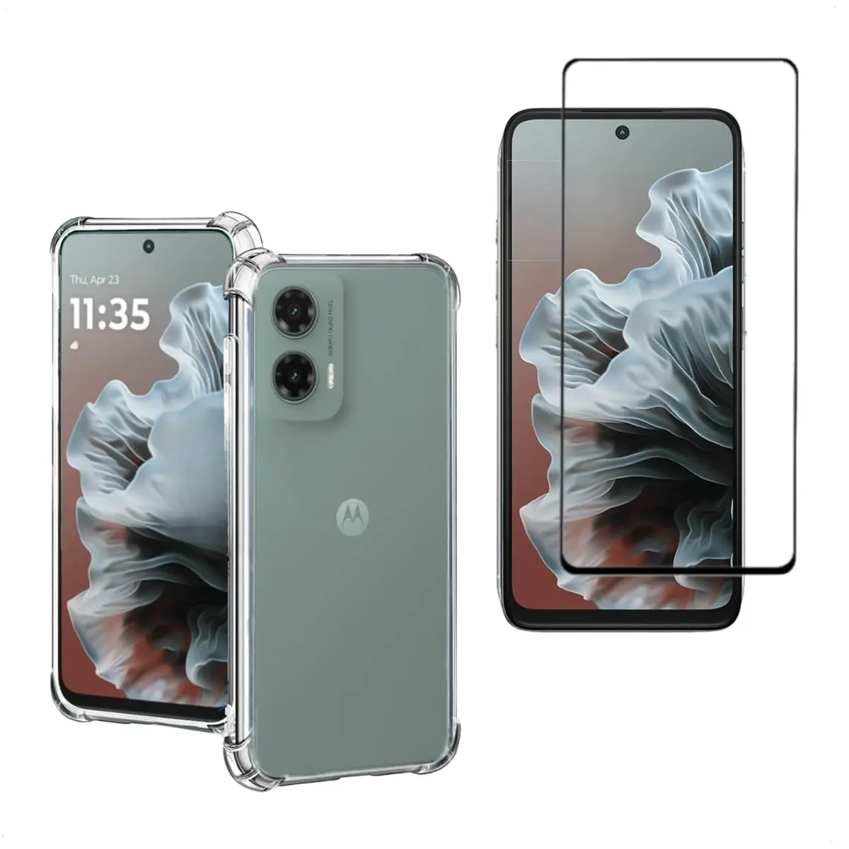 Kit Capa Capinha + Película 3D para Moto G35 5G | Anti-Impacto | Transparente | Proteção Total | Case Air Anti Impacto Transparente + Película De Vidro Temperado 3d Resistente