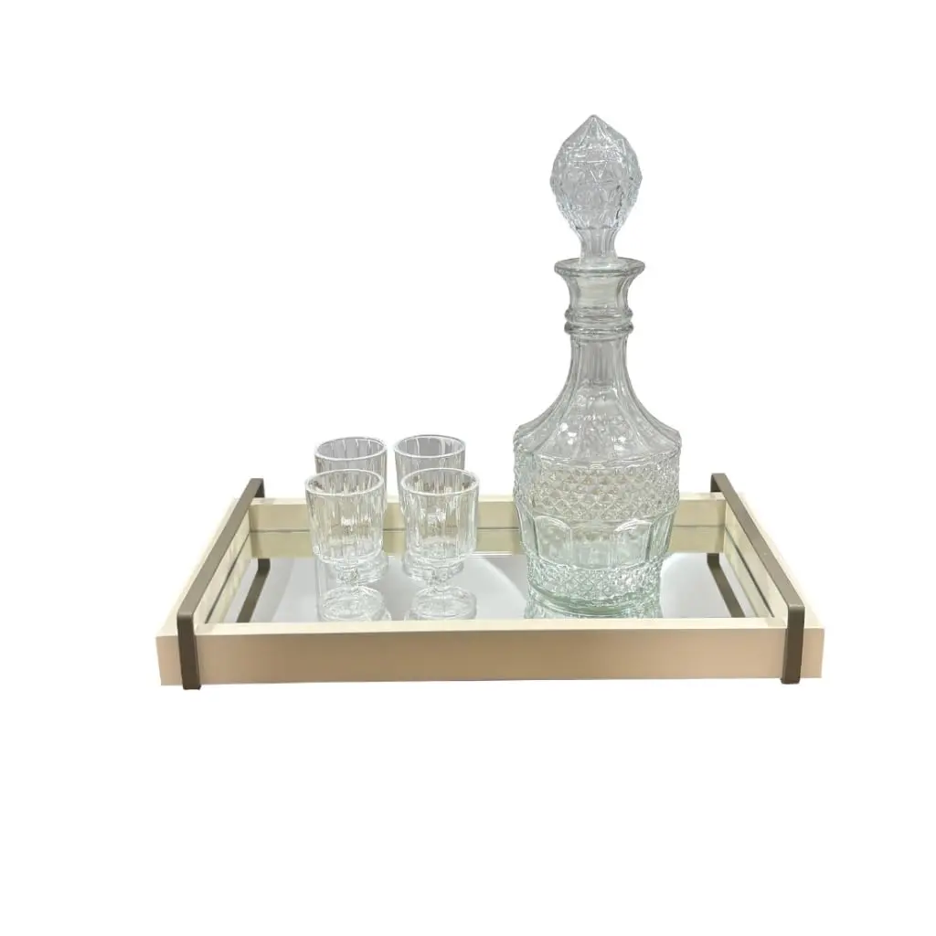 Bandeja Espelhada Decorativa com Alça para Cantinho do Café e Organização(40x23 Off-White alça Fendi) - 1