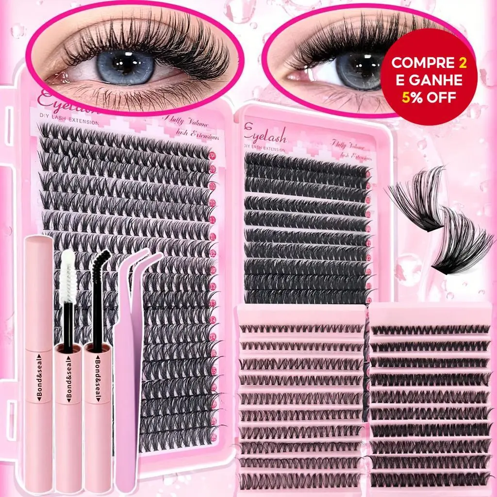 Kit de Extensão de Cílios Novo e Moderno, Curl C D Individual com Cola para Cílios, Selante e Pinças de 8-16MM.