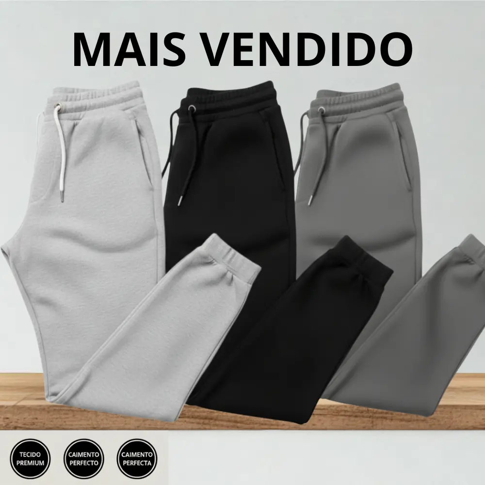 Kit Calça de Moletom Algodão unissex com Elástico e Punho Estilo e Conforto - 1