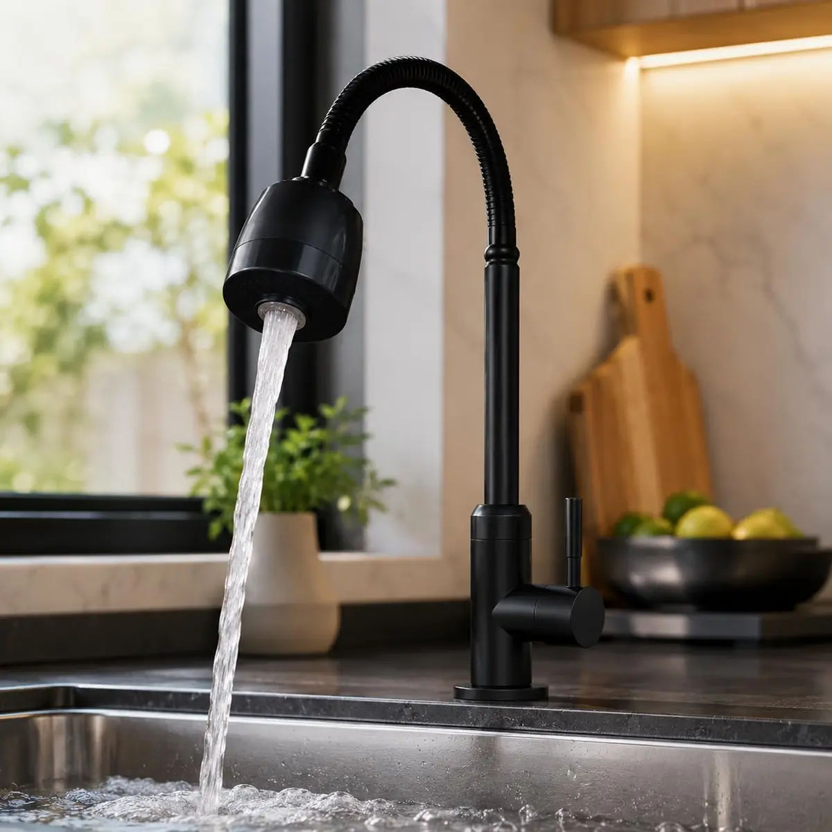 Torneira de Cozinha Preta para Pia e Bancada, Torneira Gourmet com Design Moderno, 30 cm de Altura, Encaixe de 2 cm, Ideal para Cozinha, Área Gourmet e Uso Diário